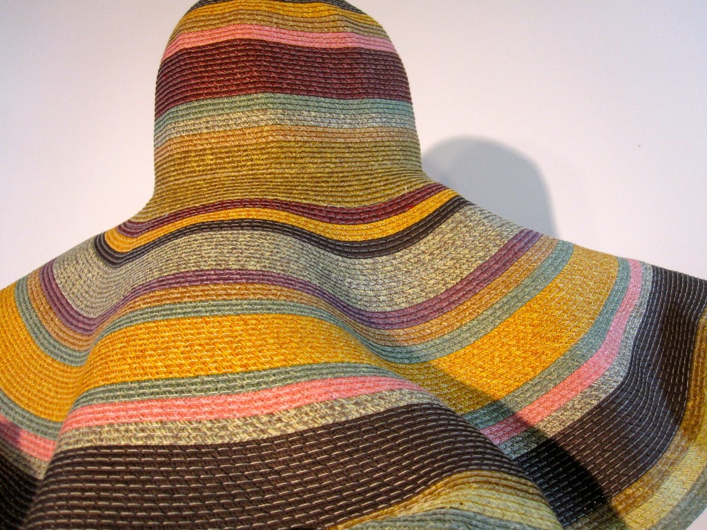 Huge Dramatic Straw Sunhat w/ Multi-Color Stripes & Wired Brim 4