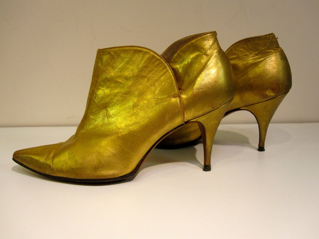 Andrew Geller 50s Gold Metallic Leather Stiletto Bootie 1