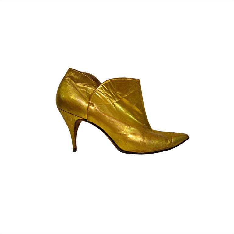 Andrew Geller 50s Gold Metallic Leather Stiletto Bootie