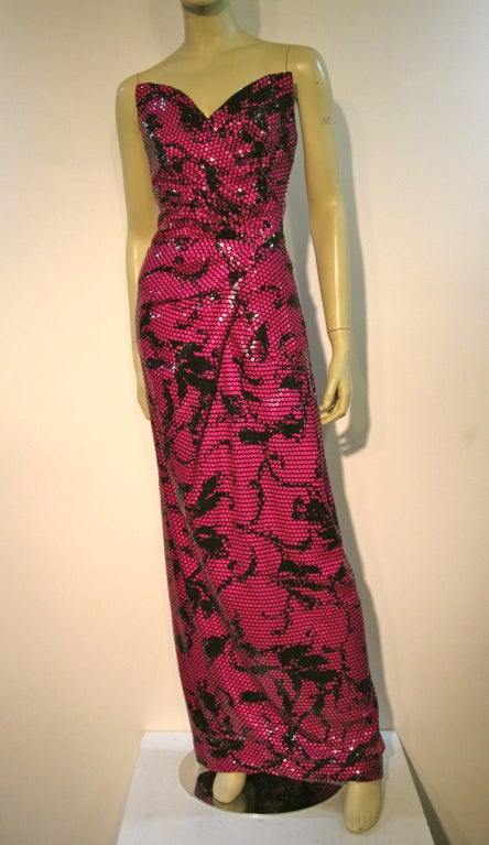 A fantastically sexy, slinky strapless 70s Bob Mackie column dress with 