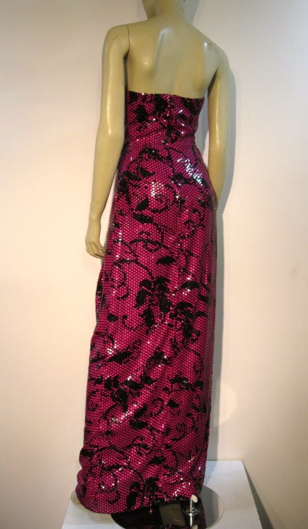 Bob Mackie Slinky 70s Sequin Fuchsia and Black Strapless Column 2