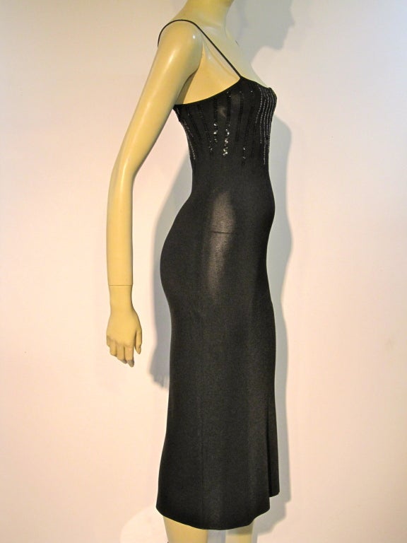 Women's Thierry Mugler Black Rayon Knit Dress with Sequin Embellishment