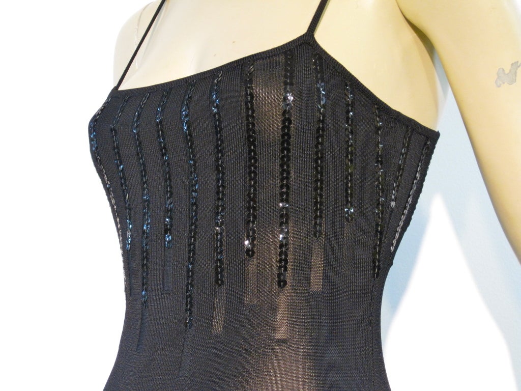 Thierry Mugler Black Rayon Knit Dress with Sequin Embellishment 3