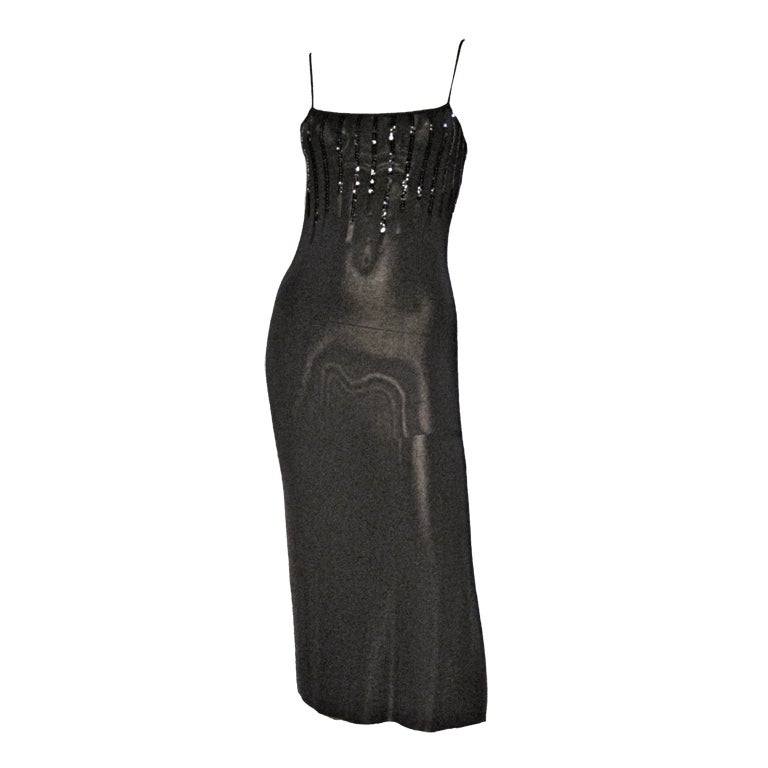 Thierry Mugler Black Rayon Knit Dress with Sequin Embellishment