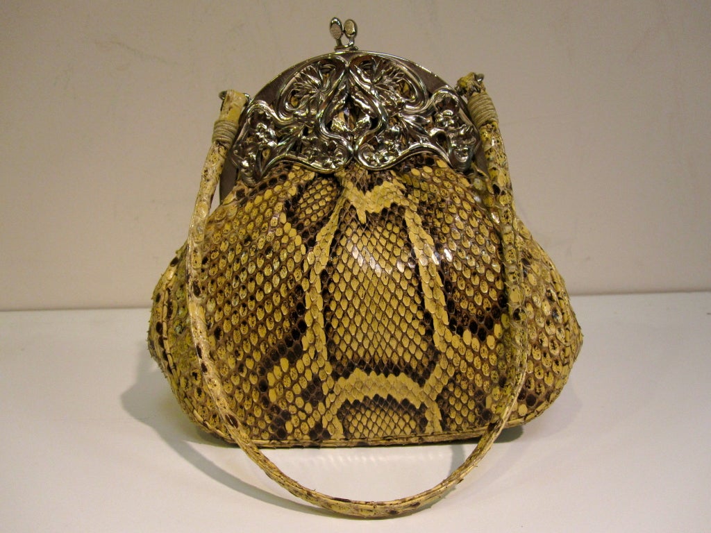 Women's Rosenfeld Snakeskin and Repoussé Evening Bag
