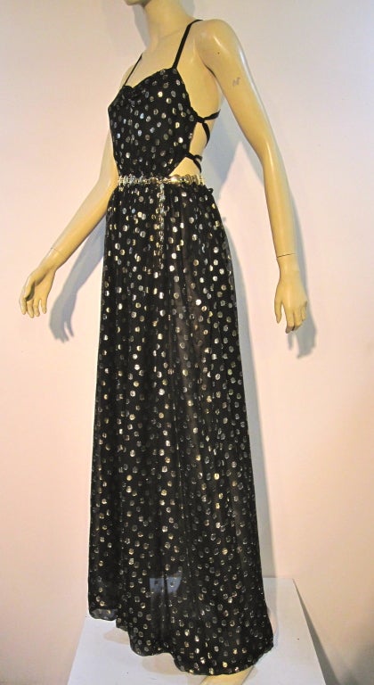 Women's 70s Silk Lamé Polka-Dot Chiffon Backless Dress
