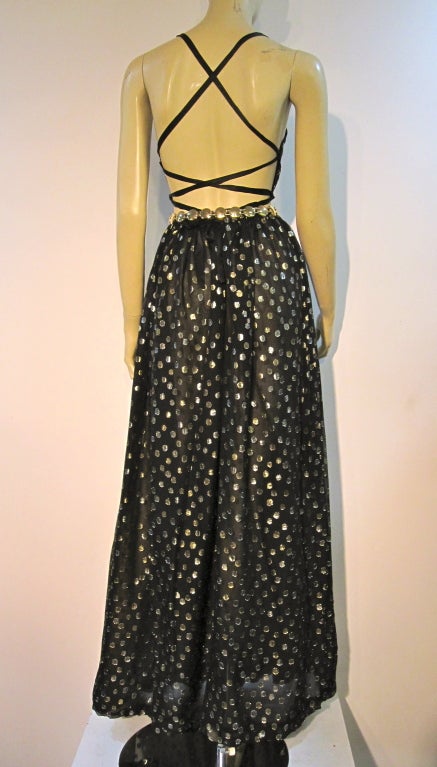70s Silk Lamé Polka-Dot Chiffon Backless Dress 2