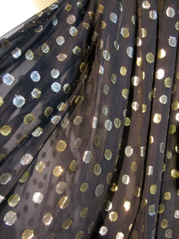 70s Silk Lamé Polka-Dot Chiffon Backless Dress 5