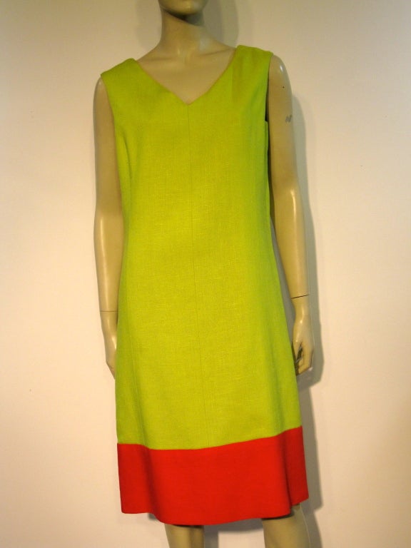 Women's Teal Traina 60s Linen Color-Block Shift in Lime and Vivid Coral