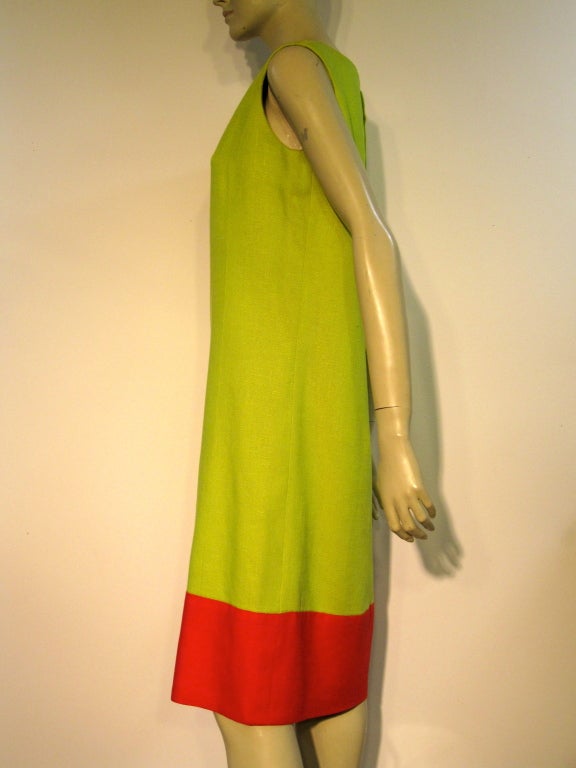Teal Traina 60s Linen Color-Block Shift in Lime and Vivid Coral 1