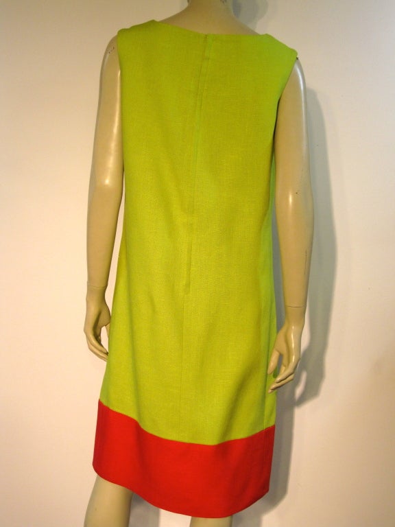 Teal Traina 60s Linen Color-Block Shift in Lime and Vivid Coral 2