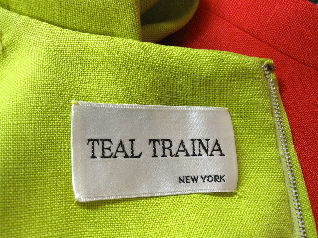 Teal Traina 60s Linen Color-Block Shift in Lime and Vivid Coral 3