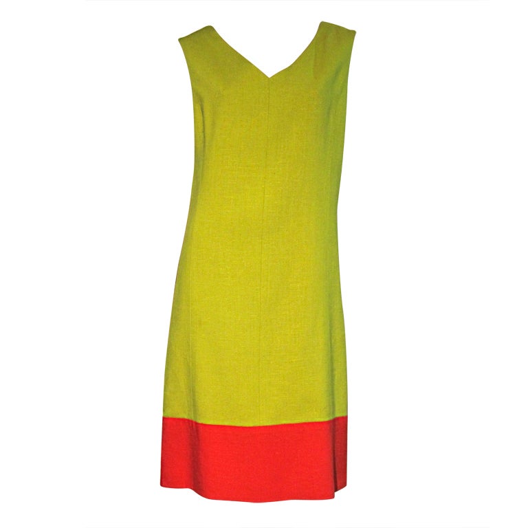 Teal Traina 60s Linen Color-Block Shift in Lime and Vivid Coral