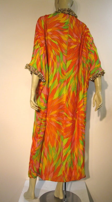 60s Eva Haynal Pucci-esque Caftan w/ Embellished Trim 3