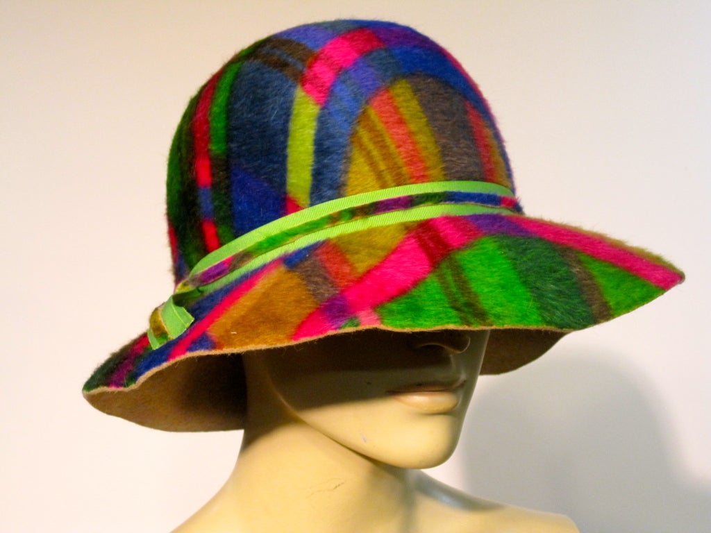 Black Mod 60s Ethel Atkins Madras Plaid Mohair Hat