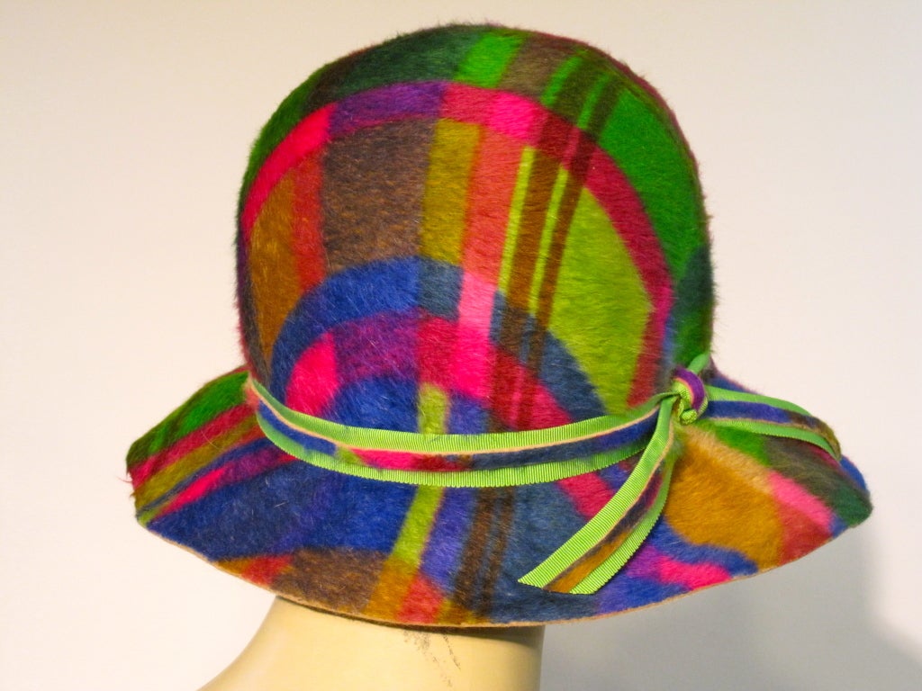 Mod 60s Ethel Atkins Madras Plaid Mohair Hat 1