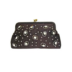 Koret 50s Black Satin Clutch w/ Rhinestones and "Secret" Stash