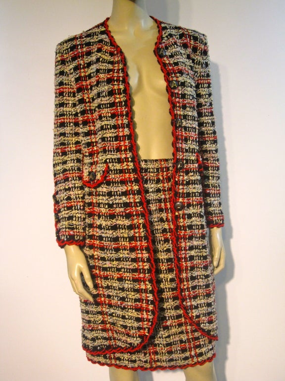 Adolfo 70s Bouclé Knit Skirt Suit in the Chanel Style 5