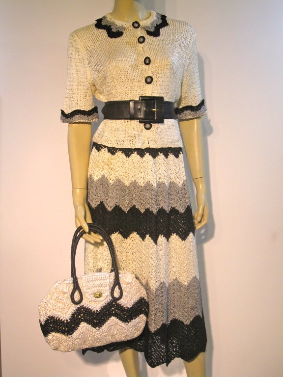 2-Piece '50s Silk Ribbon Knit Set w/ Handbag