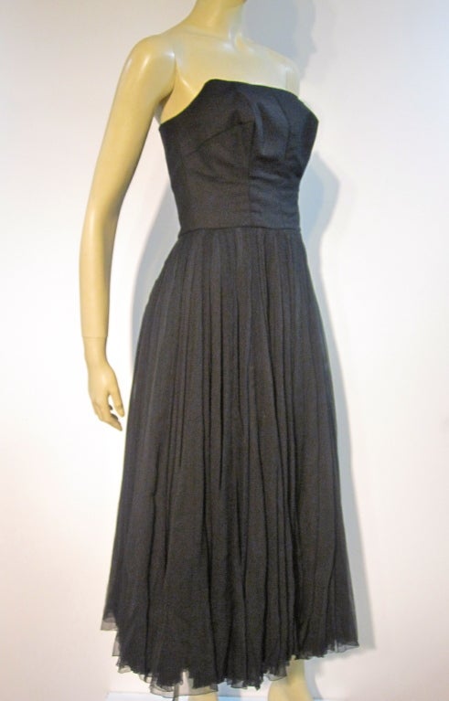 Black James Galanos Early 50s Cocktail Dress in Wool and Silk Chiffon For Sale