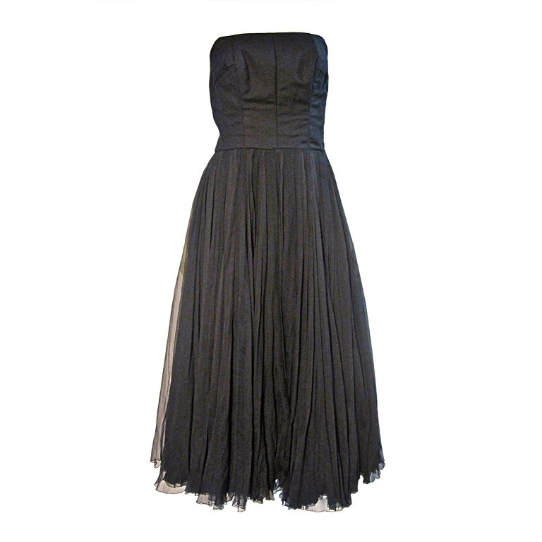 James Galanos Early 50s Cocktail Dress in Wool and Silk Chiffon For Sale