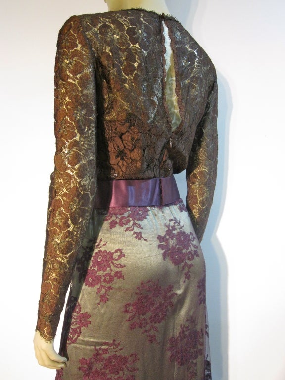 Bill Blass 70s Silk Chantilly Lace Sarong Gown 2