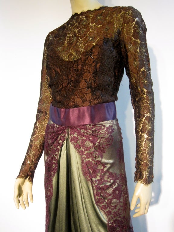 Bill Blass 70s Silk Chantilly Lace Sarong Gown 3