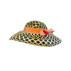 Lilly Daché 50s Black Straw Sun Hat w/ Heavy Lace Overlay 5