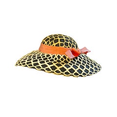 Lilly Daché 50s Black Straw Sun Hat w/ Heavy Lace Overlay