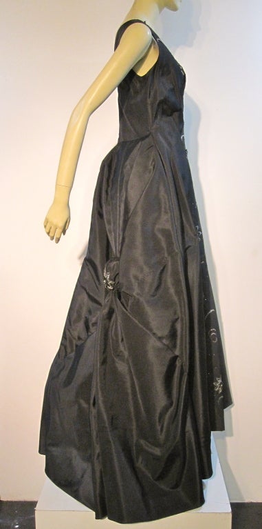 Incredible 1970s Couture Silk Tafetta Gown w/ Bustle at 1stdibs