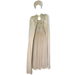 Vintage Late 30s Terése Embellished Evening Cape, Gown & Turban Ensemble