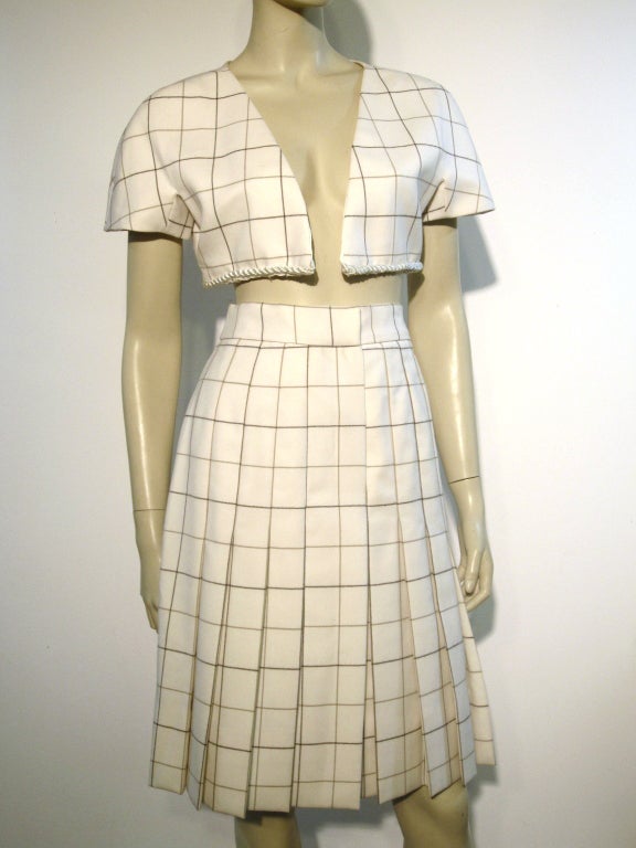 James Galanos 80s 2-Piece Window-Pane Wool Skirt and Jacket