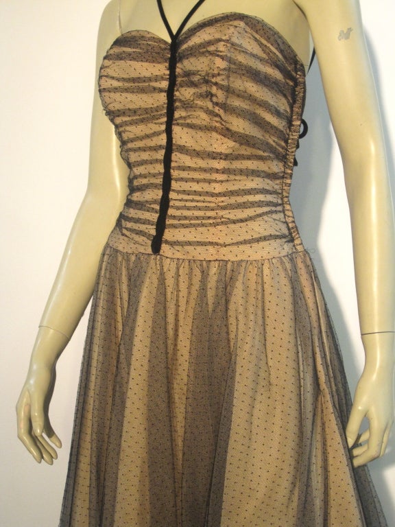 50s Will Steinman Tulle Gown in Nude and Black w/ Bubble Hem 2