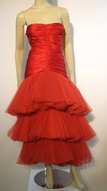 Women's A Fabulous 80s Fire Engine Red Alfred Bosand Silk Flamenco Gown