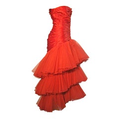 A Fabulous 80s Fire Engine Red Alfred Bosand Silk Flamenco Gown