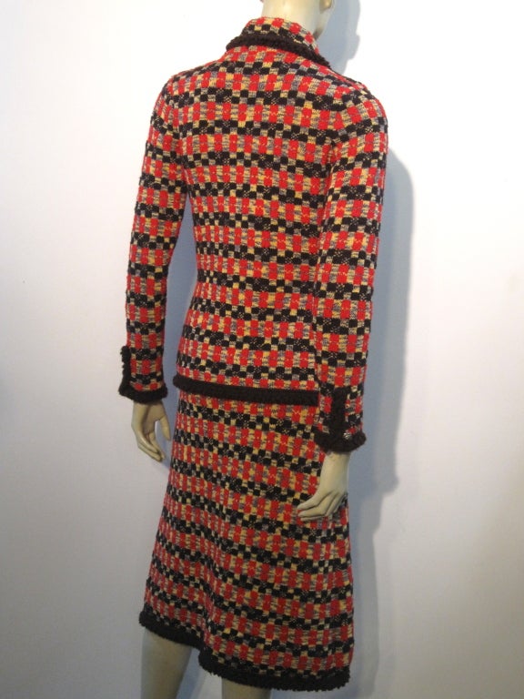 Women's 70s Adolfo Gorgeous Knit Suit with Yarn Fringe Trim!