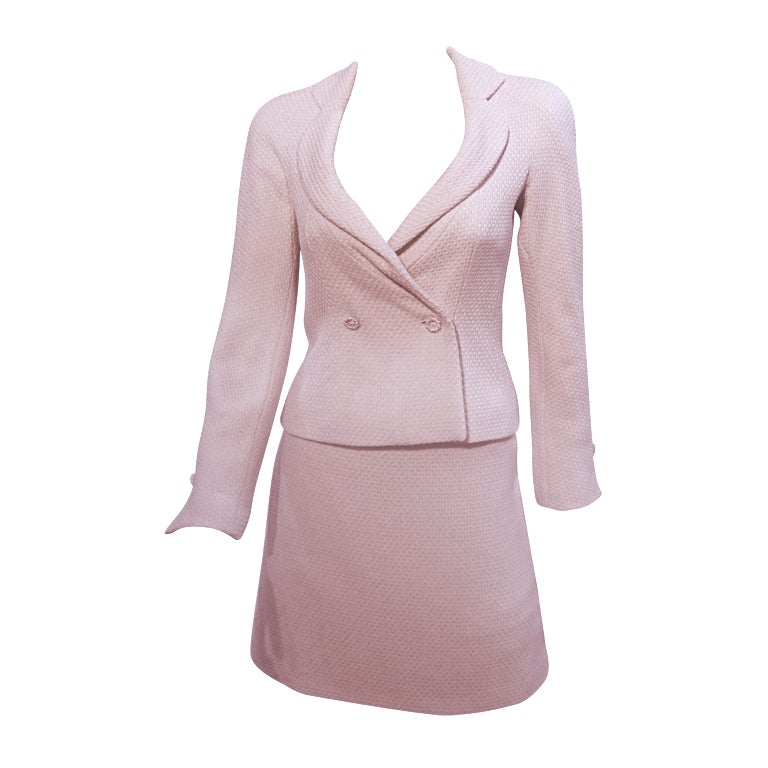 Christian Dior Pale Pink Silk Tweed Skirt Suit