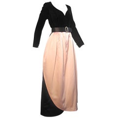 Bill Blass Velvet and Satin Tulip Skirt Belted Gown 11