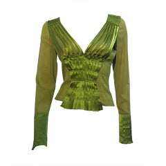 Gucci Peridot Green Chiffon and Satin Blouse