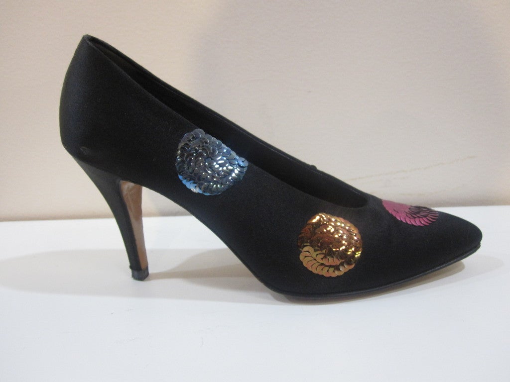 Yves Saint Laurent Silk Satin Pump with Sequin Polka-Dots