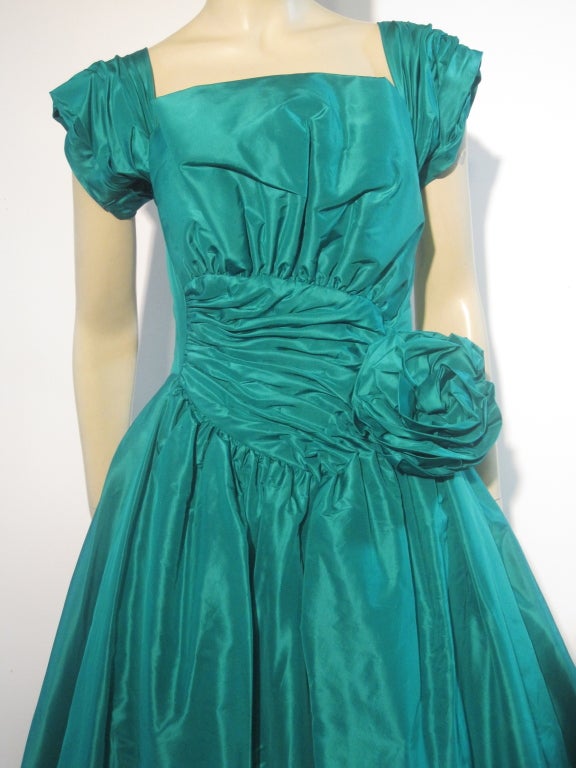 Women's Scaasi 80s Silk Taffeta Gown w/ Elizabeth Arden Evening Coat
