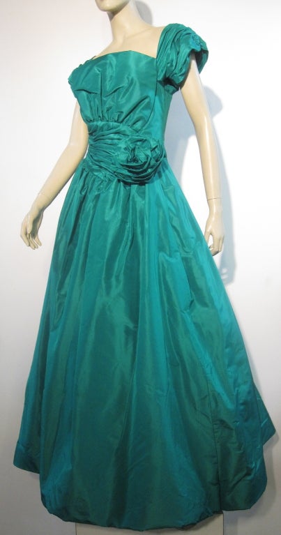 Scaasi 80s Silk Taffeta Gown w/ Elizabeth Arden Evening Coat 3