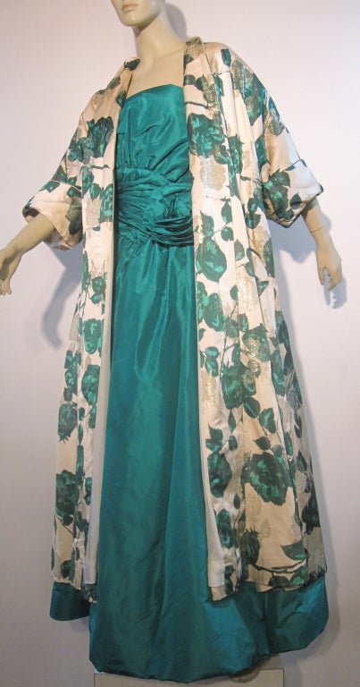 Scaasi 80s Silk Taffeta Gown w/ Elizabeth Arden Evening Coat 4