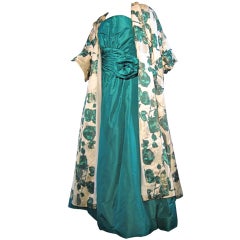 Scaasi 80s Silk Taffeta Gown w/ Elizabeth Arden Evening Coat