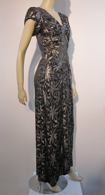 30s Silver and Black Lamé Gown in Bamboo Leaf Pattern 1