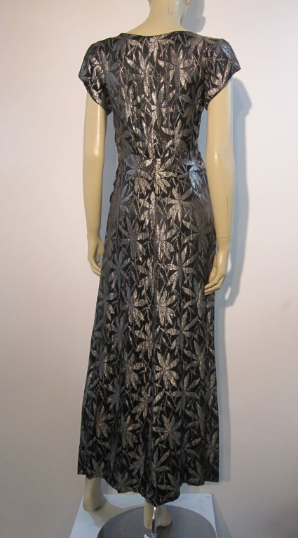 30s Silver and Black Lamé Gown in Bamboo Leaf Pattern 2