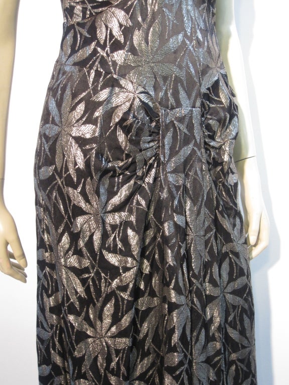 30s Silver and Black Lamé Gown in Bamboo Leaf Pattern 3
