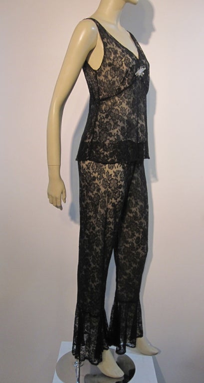 1920s Silk Lace Pajama Set--Lined with Trim 1