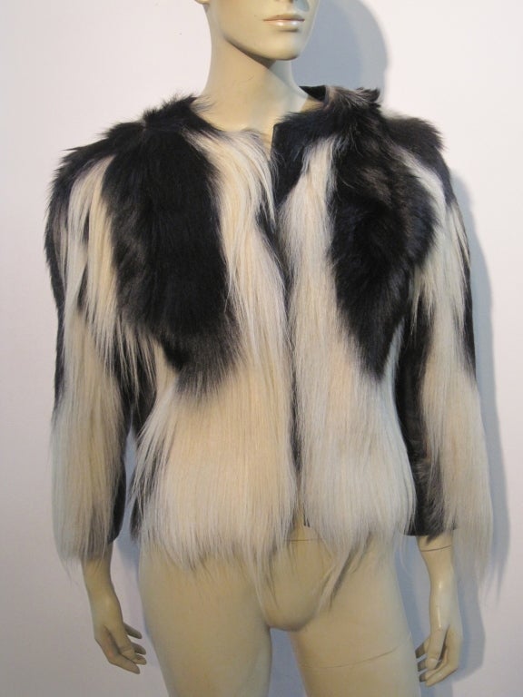 1920s Colobus monkey fur jacket in natural black and white.  Symmetric color block layout design.  Gorgeous!