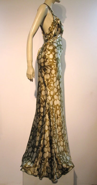 Vera Wang Silk Satin Print Gown w/ Sequin Trim 1